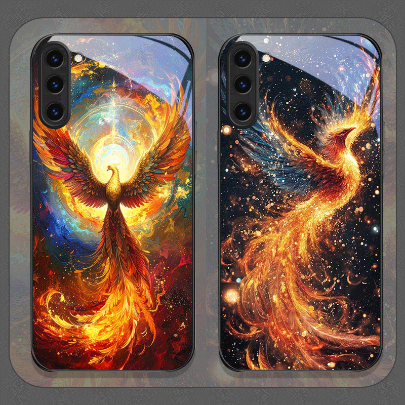 Phone Cases Galaxy S23 - 미학적인 불사조 깃털 패턴 강화유리 폰