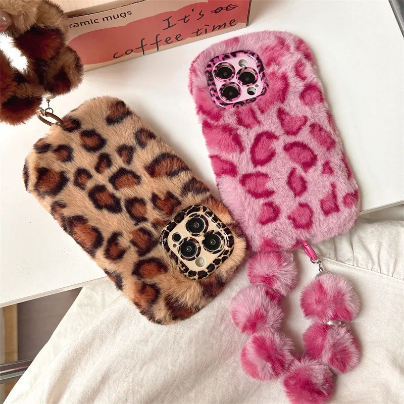 Phone Cases 13 - 세련된 레오파드 무늬의 부드러운 플러시 소재