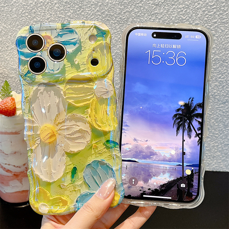 Phone Cases Trending - 패션 유화 꽃무늬 웨이브 폰 케이스