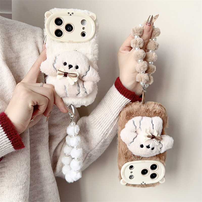 3D 만화 리본 강아지 따뜻하고 폭신한 플러시 폰 케이 - Phone Cases 13 리뷰 및 가격