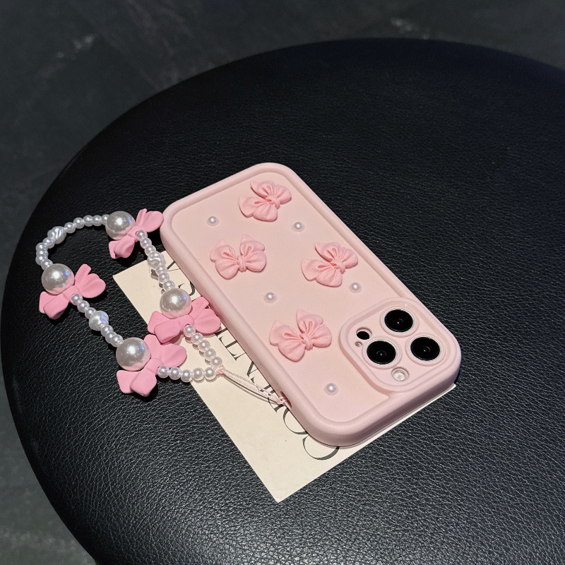 핑크색 폰 케이스, 리본 매듭 진주 끈 포함, 아이폰  - Phone Cases With Charms 리뷰 및 가격