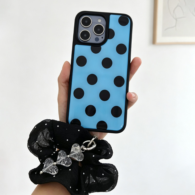 블루 블랙 폴카 도트 폰 케이스, 블랙 라인스톤 스크런 - Phone Cases With Charms 리뷰 및 가격
