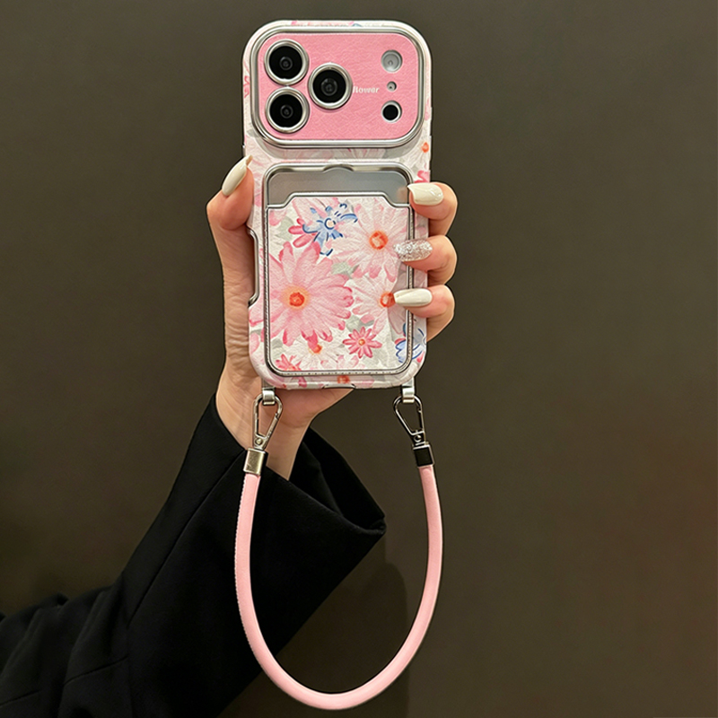 핑크 플로럴 인조가죽 질감 카드 수납 폰케이스 (크로스 - Phone Cases That Hold Cards 리뷰 및 가격