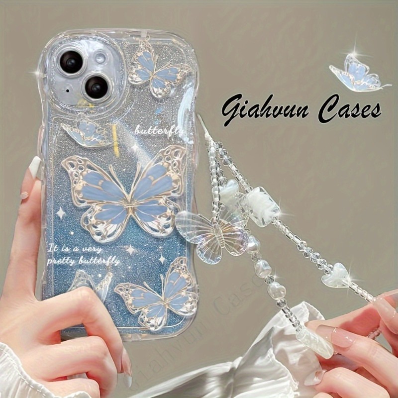 INS 나비 패턴 크림 웨이브 엣지 폰 케이스 (아이폰 - Phone Cases With Charms 리뷰 및 가격